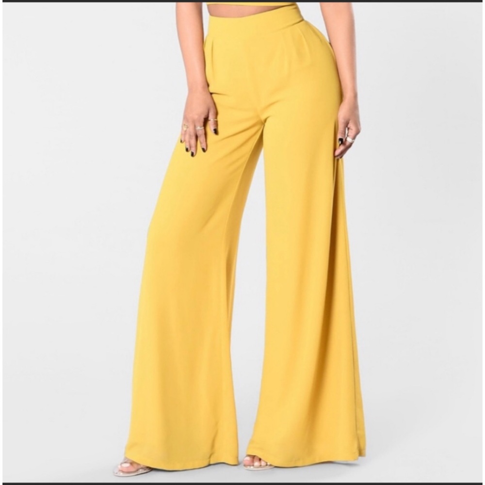 Fashion Nova Mustard Yellow Wide Leg Flowy Pants